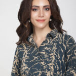 Formal shirt with back design perfect for fashion forward girls in corporate - Navy Blue