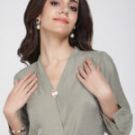 Top And Skirt Premium Shimmer Linen fabric. - Olive Green