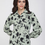 Eye-catching Flower Shirt, Complete With A Gorgeous Back Detail. - Green
